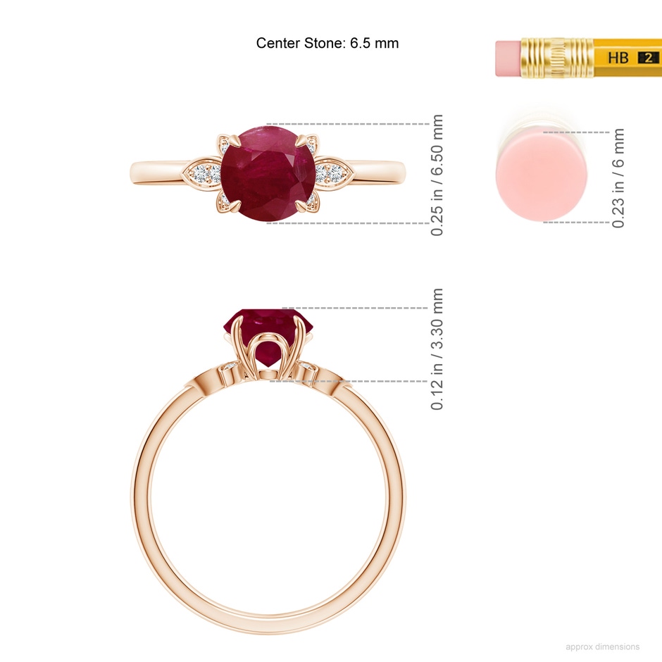 6.5mm A Nature-Inspired Round Ruby Engagement Ring in Rose Gold ruler