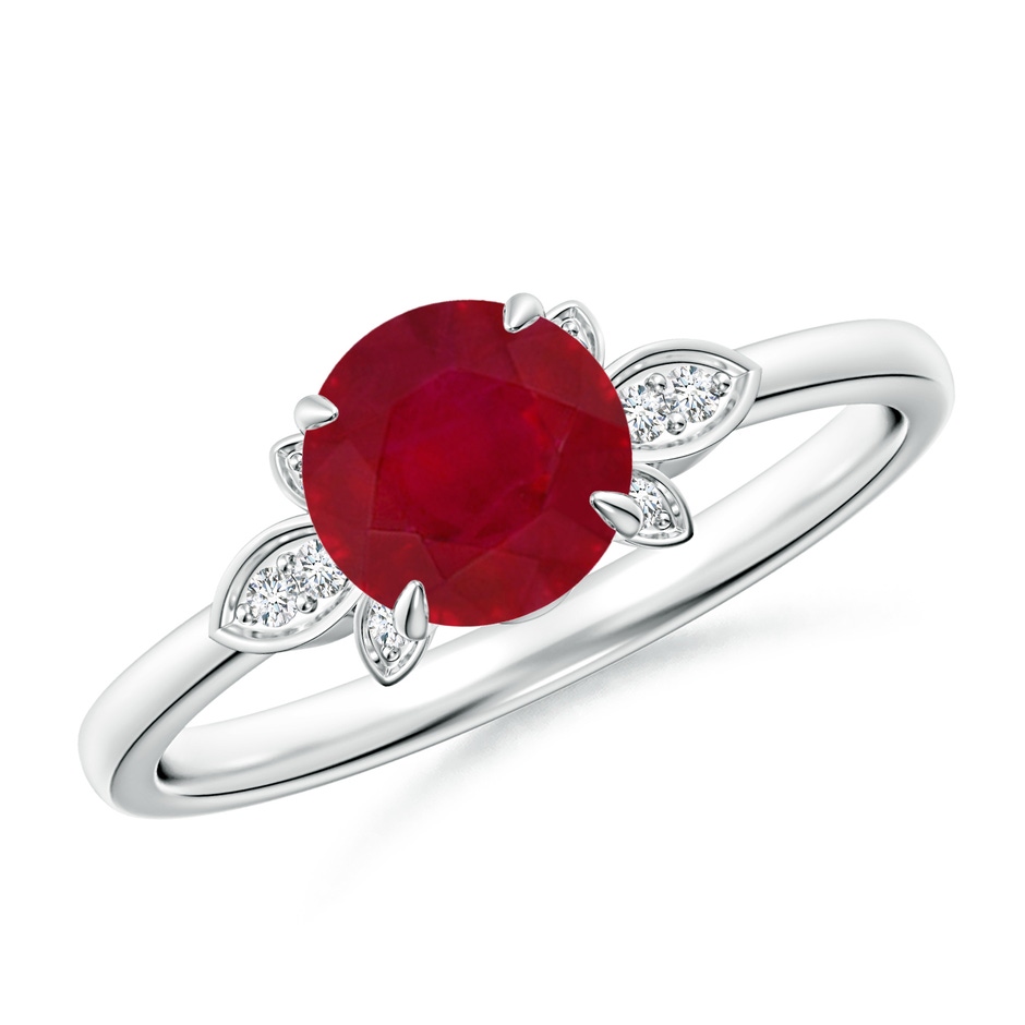 6.5mm AA Nature-Inspired Round Ruby Engagement Ring in White Gold 