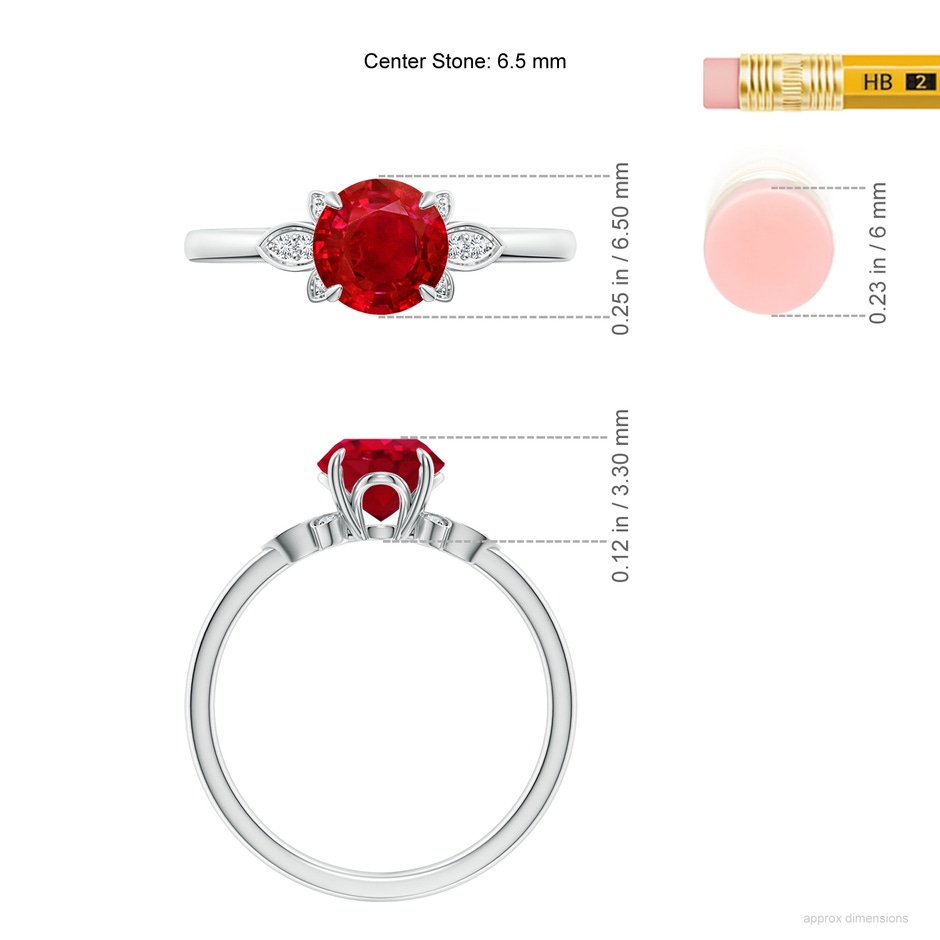 6.5mm AAA Nature-Inspired Round Ruby Engagement Ring in White Gold ruler