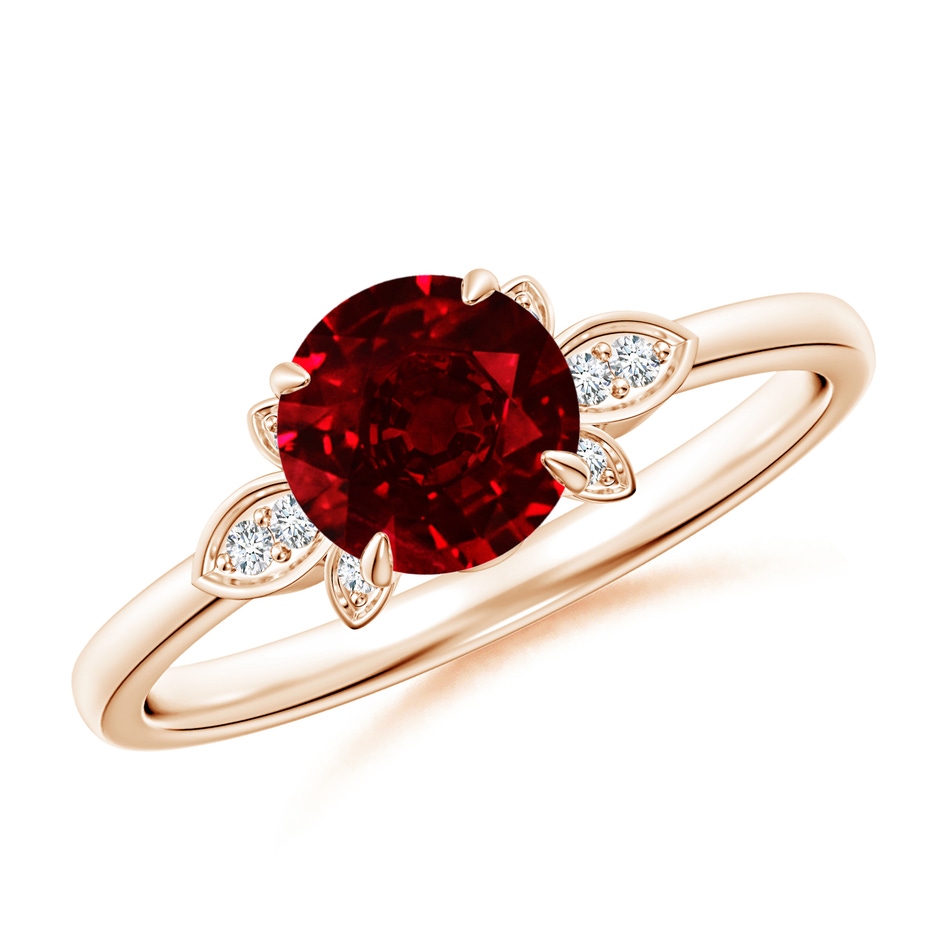6.5mm AAAA Nature-Inspired Round Ruby Engagement Ring in Rose Gold 
