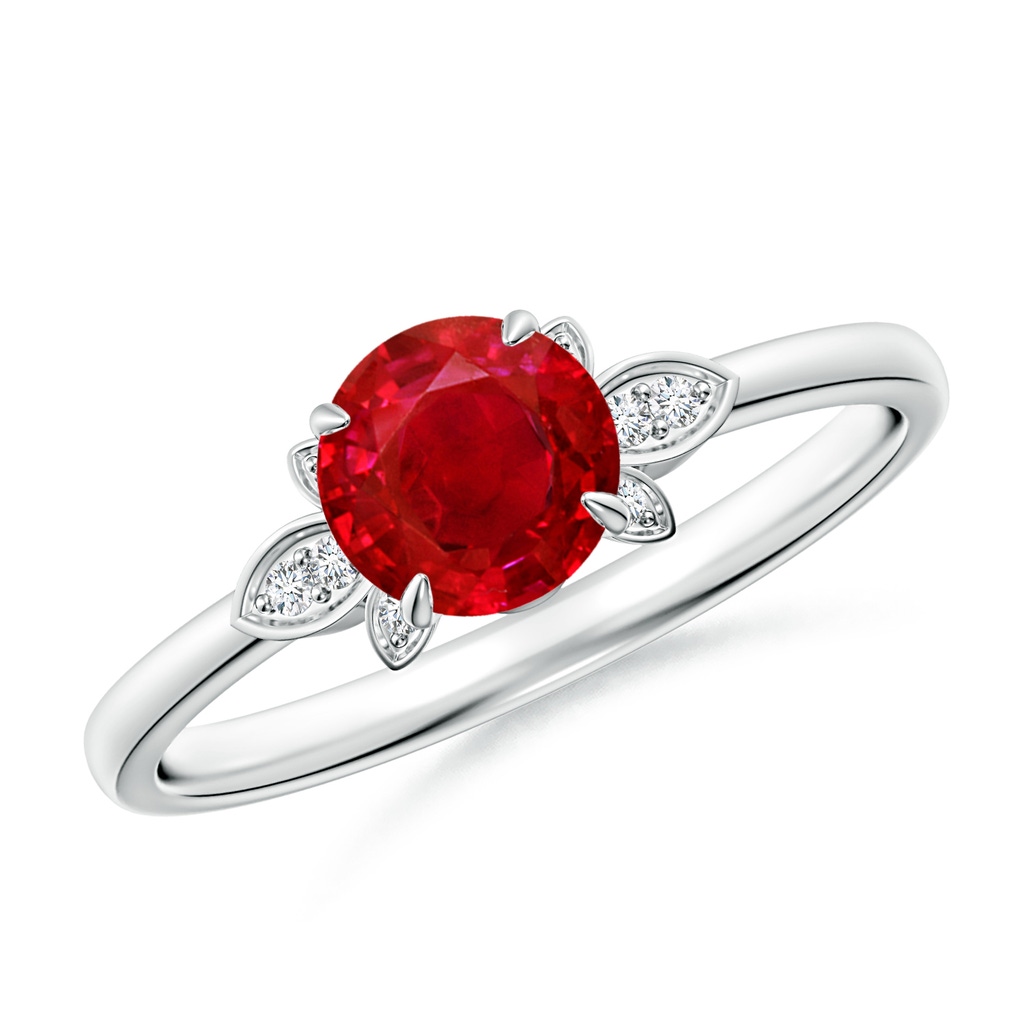 6mm AAA Nature-Inspired Round Ruby Engagement Ring in 18K White Gold