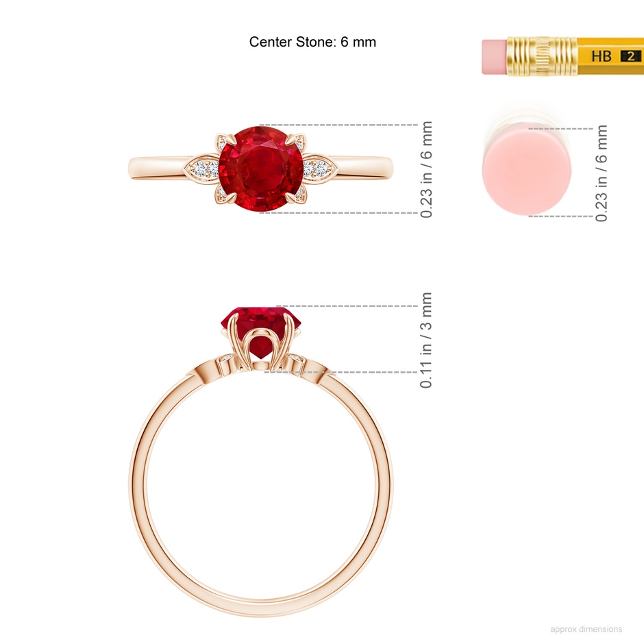 6mm AAA Nature-Inspired Round Ruby Engagement Ring in Rose Gold ruler