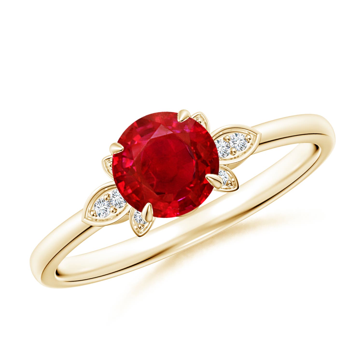 6mm AAA Nature-Inspired Round Ruby Engagement Ring in Yellow Gold