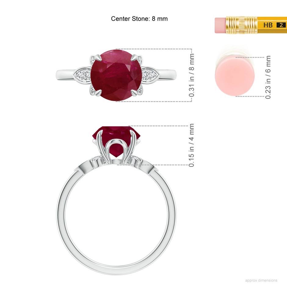 8mm A Nature-Inspired Round Ruby Engagement Ring in White Gold ruler