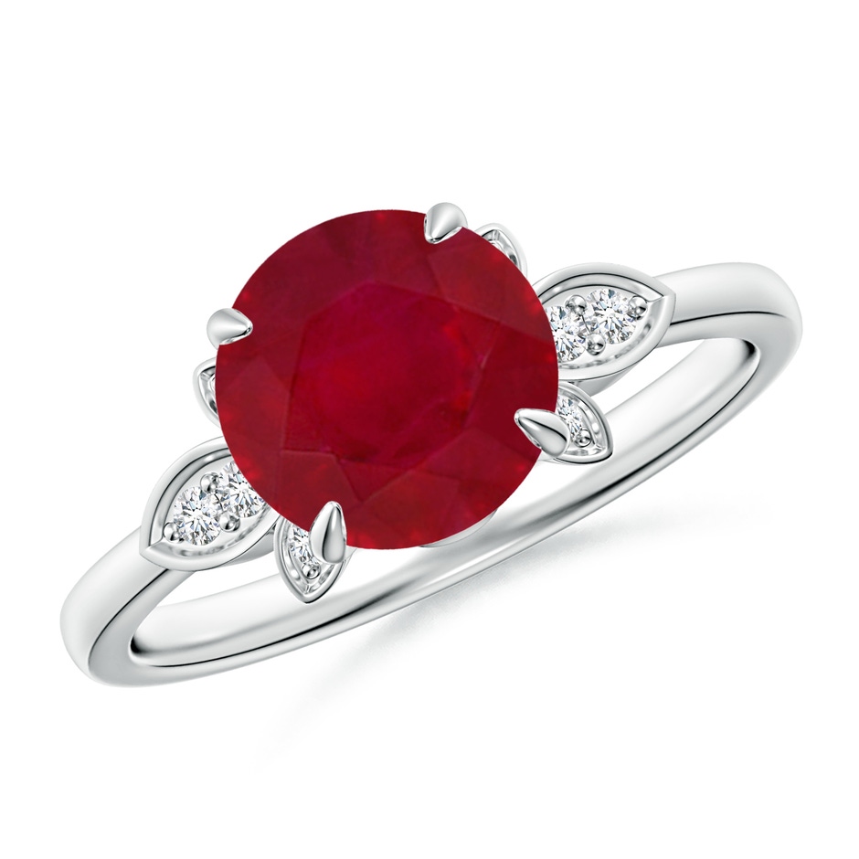 8mm AA Nature-Inspired Round Ruby Engagement Ring in White Gold 