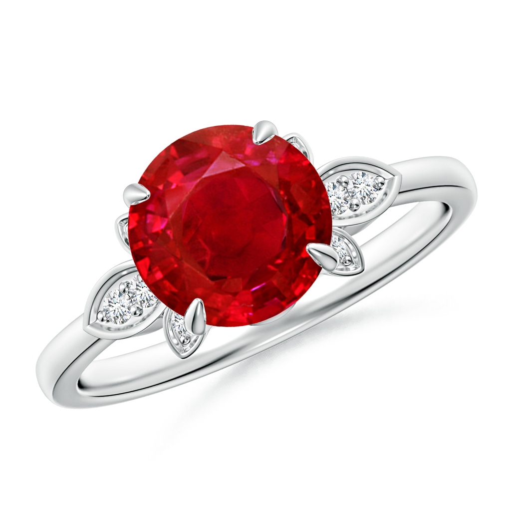 8mm AAA Nature-Inspired Round Ruby Engagement Ring in White Gold