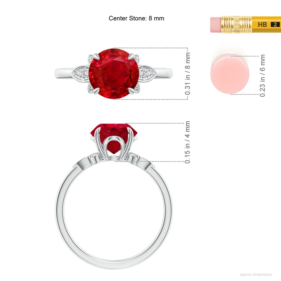 8mm AAA Nature-Inspired Round Ruby Engagement Ring in White Gold ruler