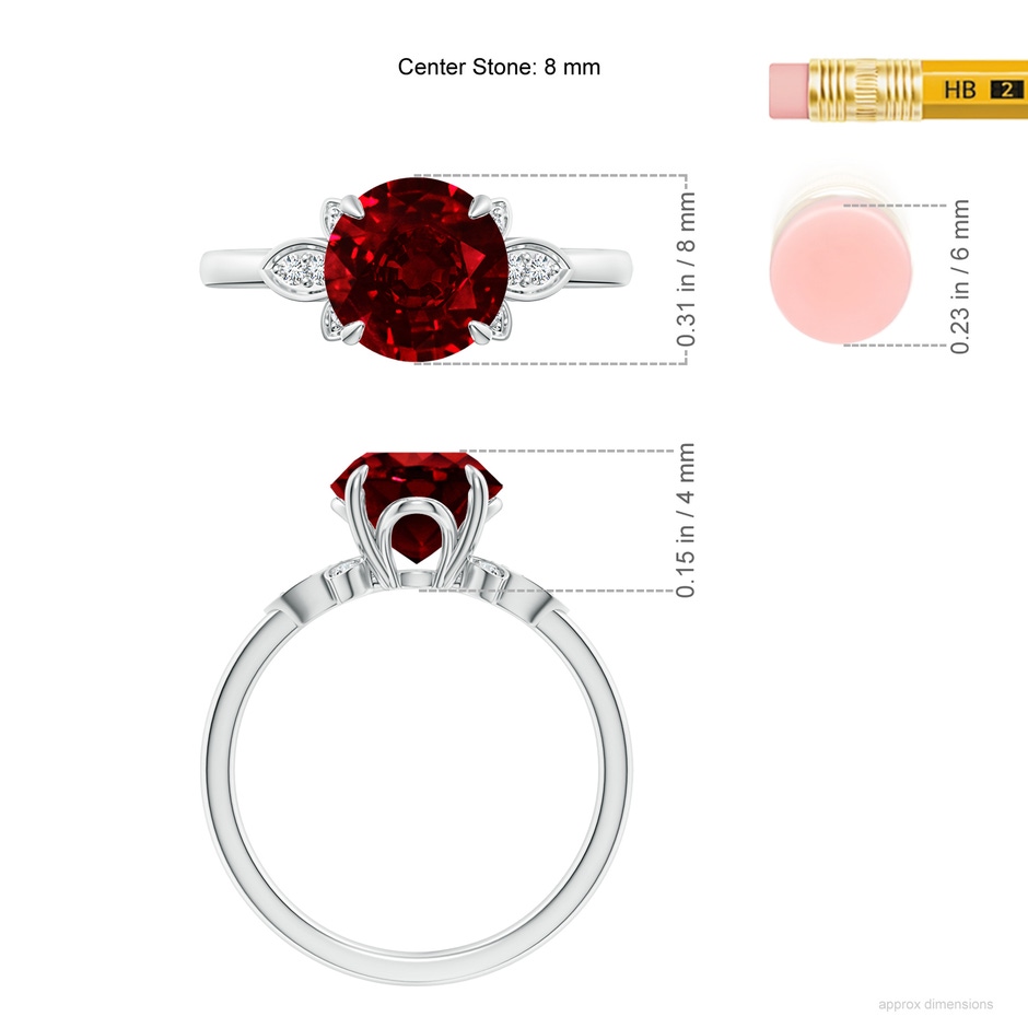 8mm AAAA Nature-Inspired Round Ruby Engagement Ring in P950 Platinum ruler