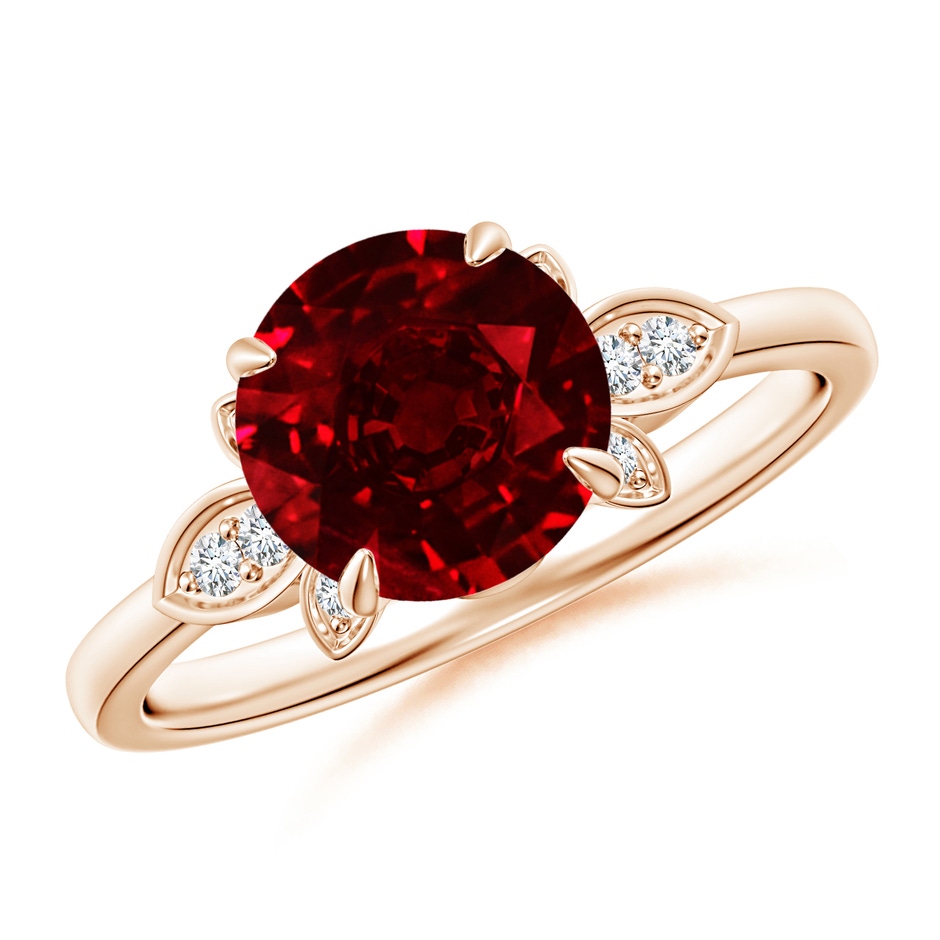 8mm AAAA Nature-Inspired Round Ruby Engagement Ring in Rose Gold 