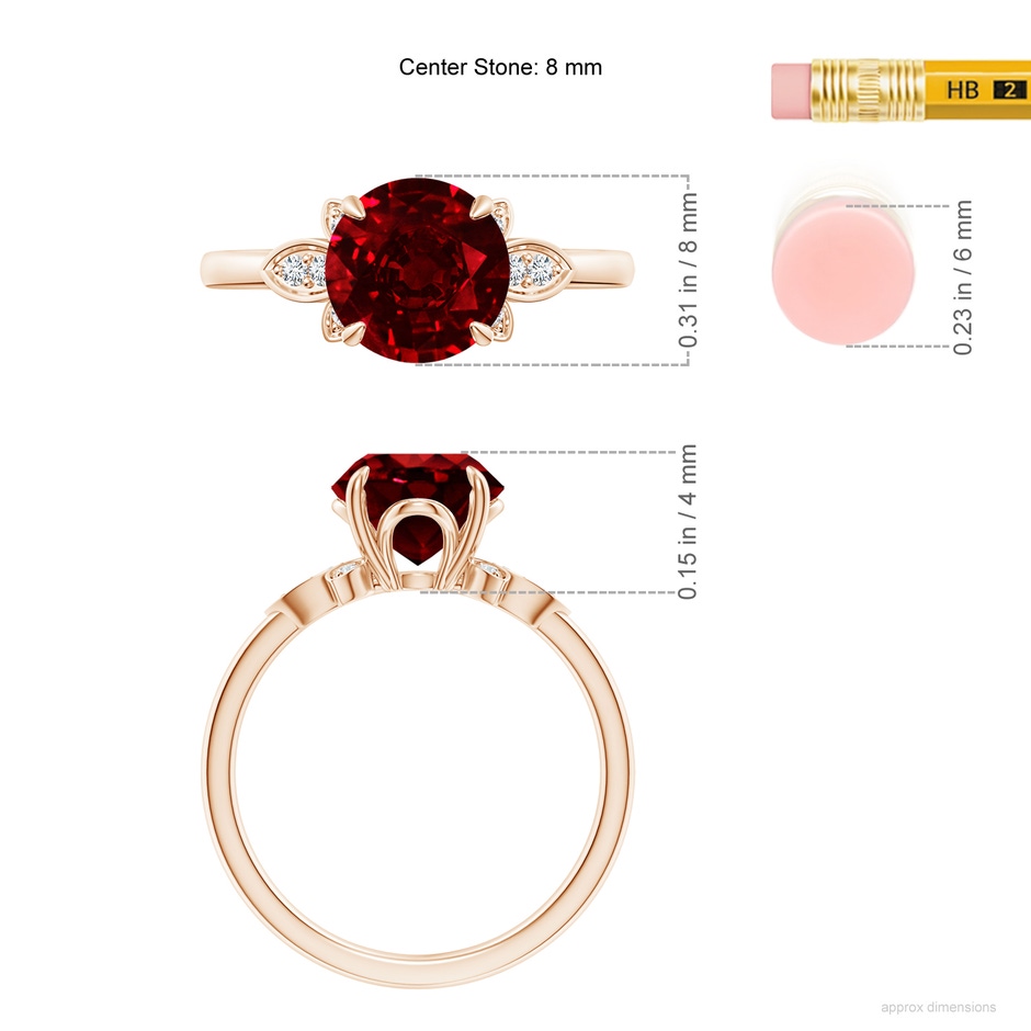 8mm AAAA Nature-Inspired Round Ruby Engagement Ring in Rose Gold ruler