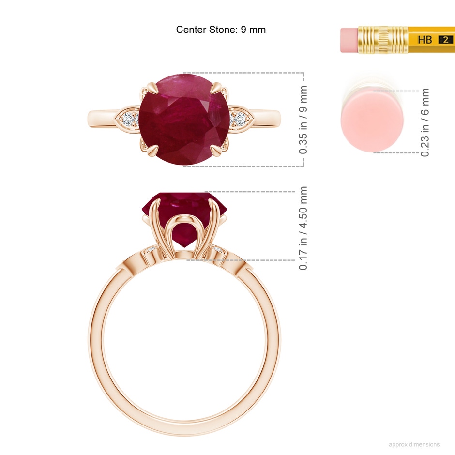 9mm A Nature-Inspired Round Ruby Engagement Ring in Rose Gold ruler