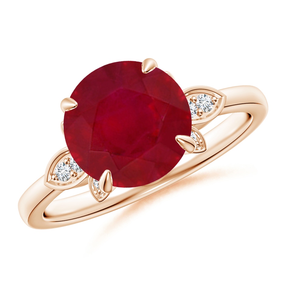 9mm AA Nature-Inspired Round Ruby Engagement Ring in Rose Gold 