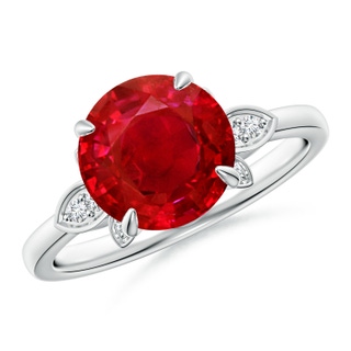 9mm AAA Nature-Inspired Round Ruby Engagement Ring in P950 Platinum