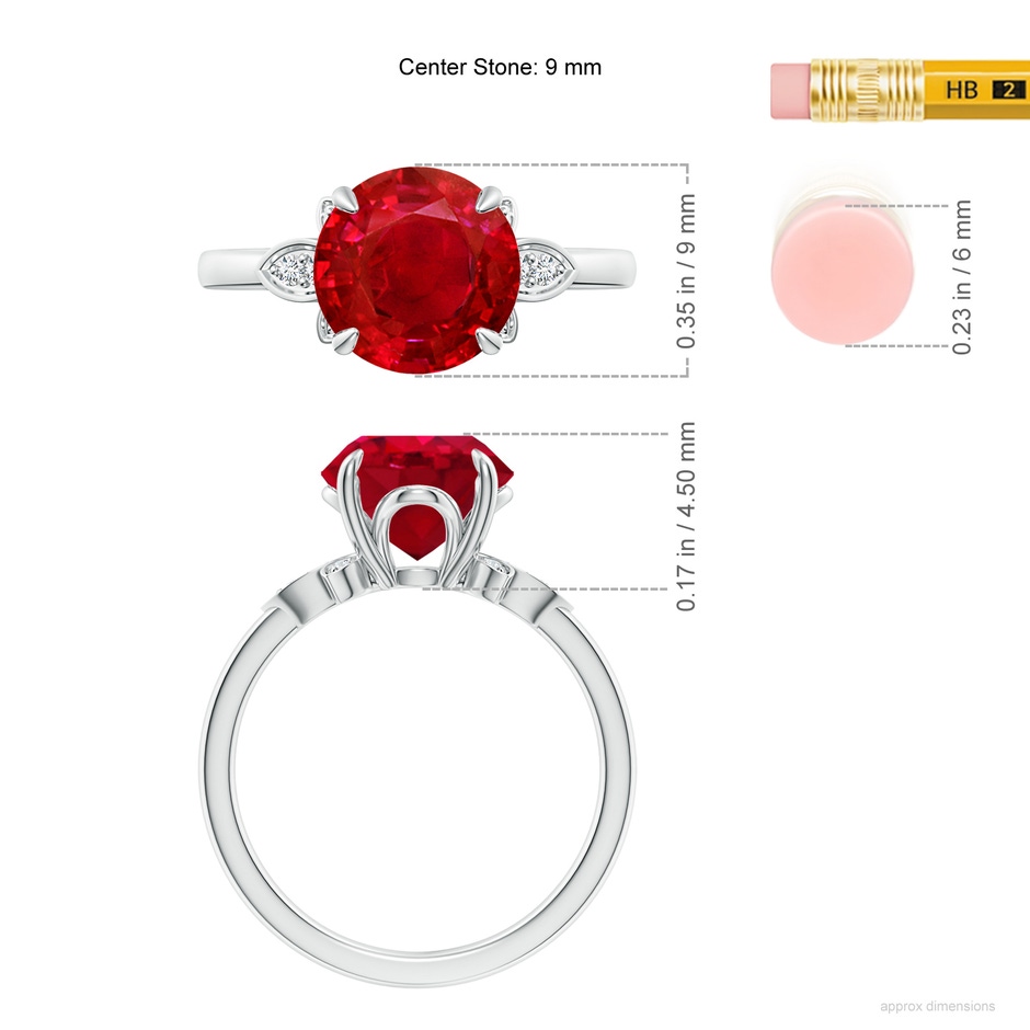 9mm AAA Nature-Inspired Round Ruby Engagement Ring in P950 Platinum ruler