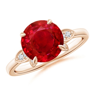 9mm AAA Nature-Inspired Round Ruby Engagement Ring in Rose Gold