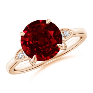9mm AAAA Nature-Inspired Round Ruby Engagement Ring in 18K Rose Gold