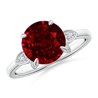 9mm AAAA Nature-Inspired Round Ruby Engagement Ring in P950 Platinum