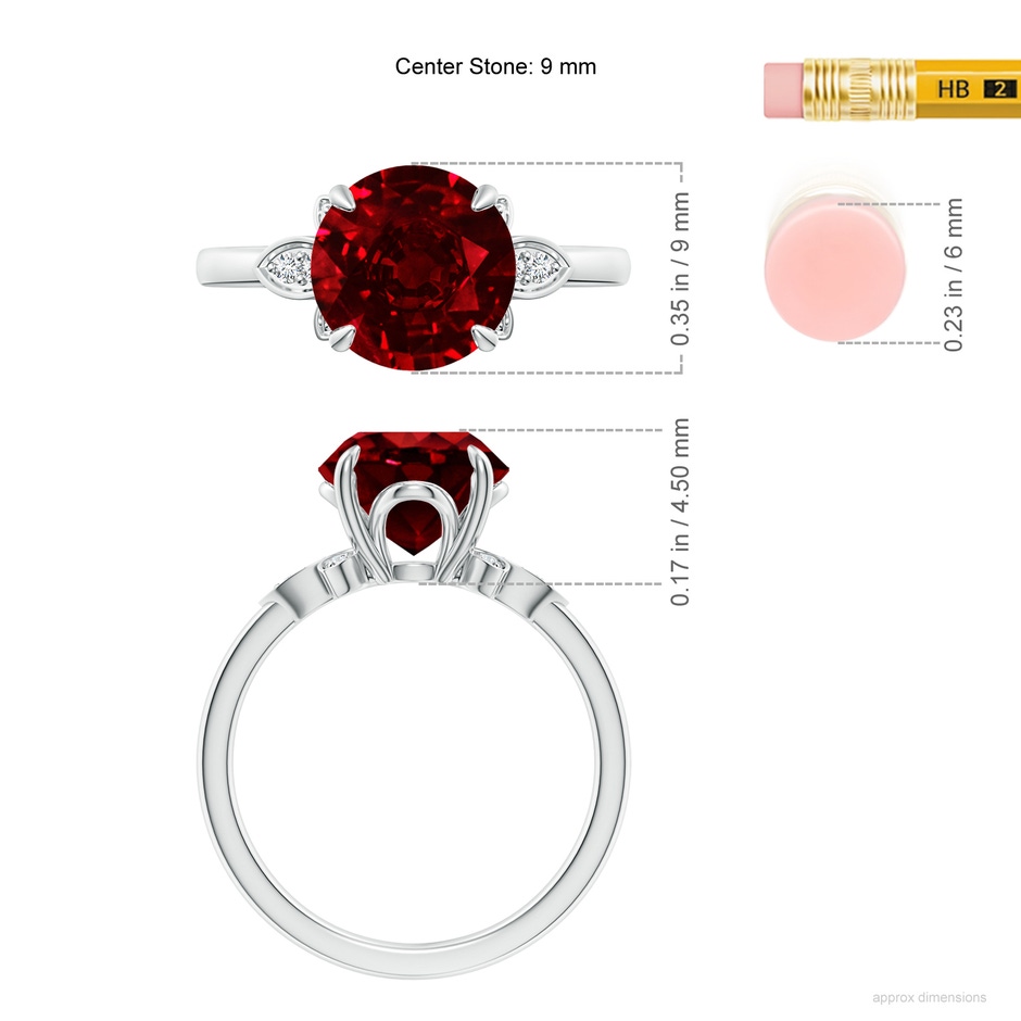 9mm AAAA Nature-Inspired Round Ruby Engagement Ring in P950 Platinum ruler