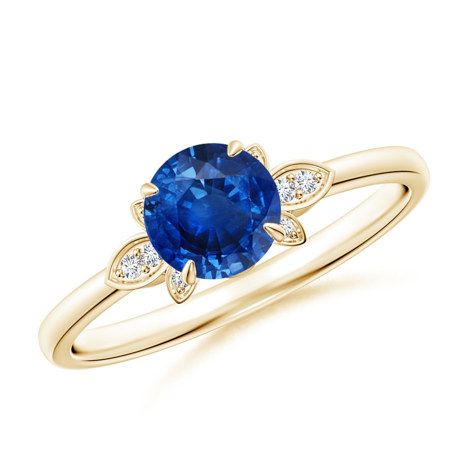 6mm AAA Nature-Inspired Round Blue Sapphire Engagement Ring in Yellow Gold 