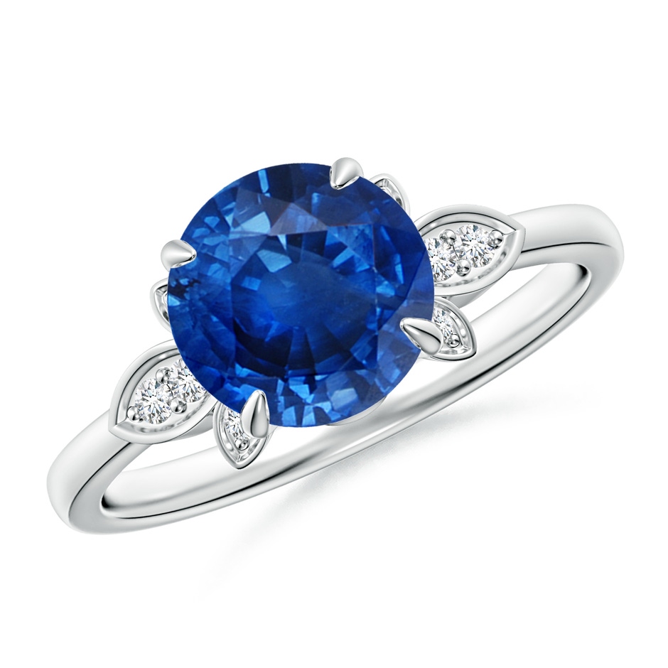 8mm AAA Nature-Inspired Round Blue Sapphire Engagement Ring in White Gold 