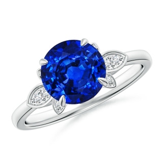 8mm AAAA Nature-Inspired Round Blue Sapphire Engagement Ring in P950 Platinum