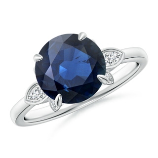 9mm AA Nature-Inspired Round Blue Sapphire Engagement Ring in P950 Platinum