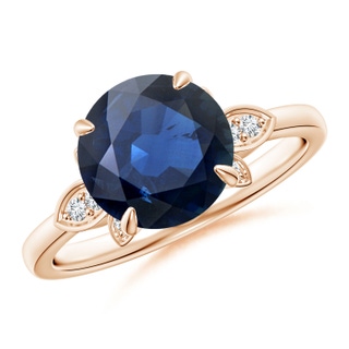 9mm AA Nature-Inspired Round Blue Sapphire Engagement Ring in Rose Gold