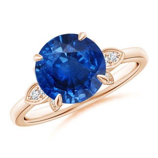 9mm AAA Nature-Inspired Round Blue Sapphire Engagement Ring in 9K Rose Gold