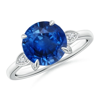 9mm AAA Nature-Inspired Round Blue Sapphire Engagement Ring in P950 Platinum