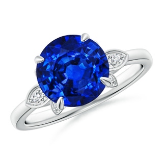 9mm AAAA Nature-Inspired Round Blue Sapphire Engagement Ring in P950 Platinum