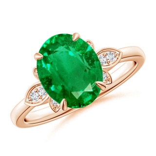 10x8mm AAA Nature-Inspired Oval Emerald Engagement Ring in 10K Rose Gold