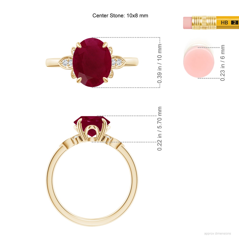 10x8mm A Nature-Inspired Oval Ruby Engagement Ring in Yellow Gold ruler