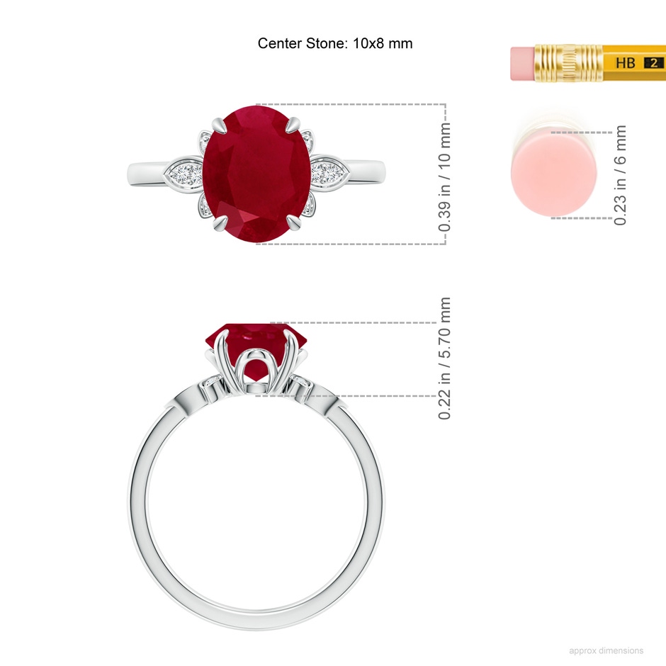 10x8mm AA Nature-Inspired Oval Ruby Engagement Ring in P950 Platinum ruler