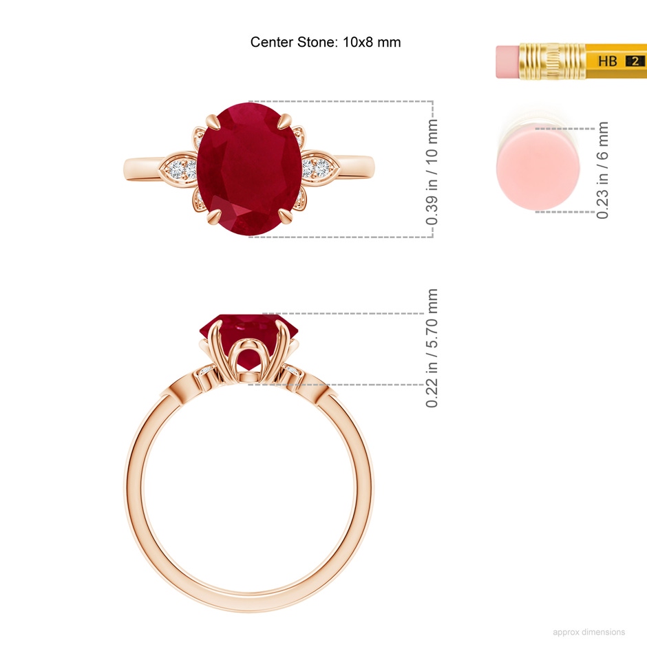 10x8mm AA Nature-Inspired Oval Ruby Engagement Ring in Rose Gold ruler