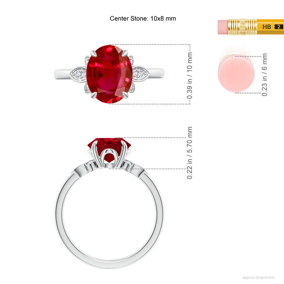 10x8mm AAA Nature-Inspired Oval Ruby Engagement Ring in P950 Platinum ruler