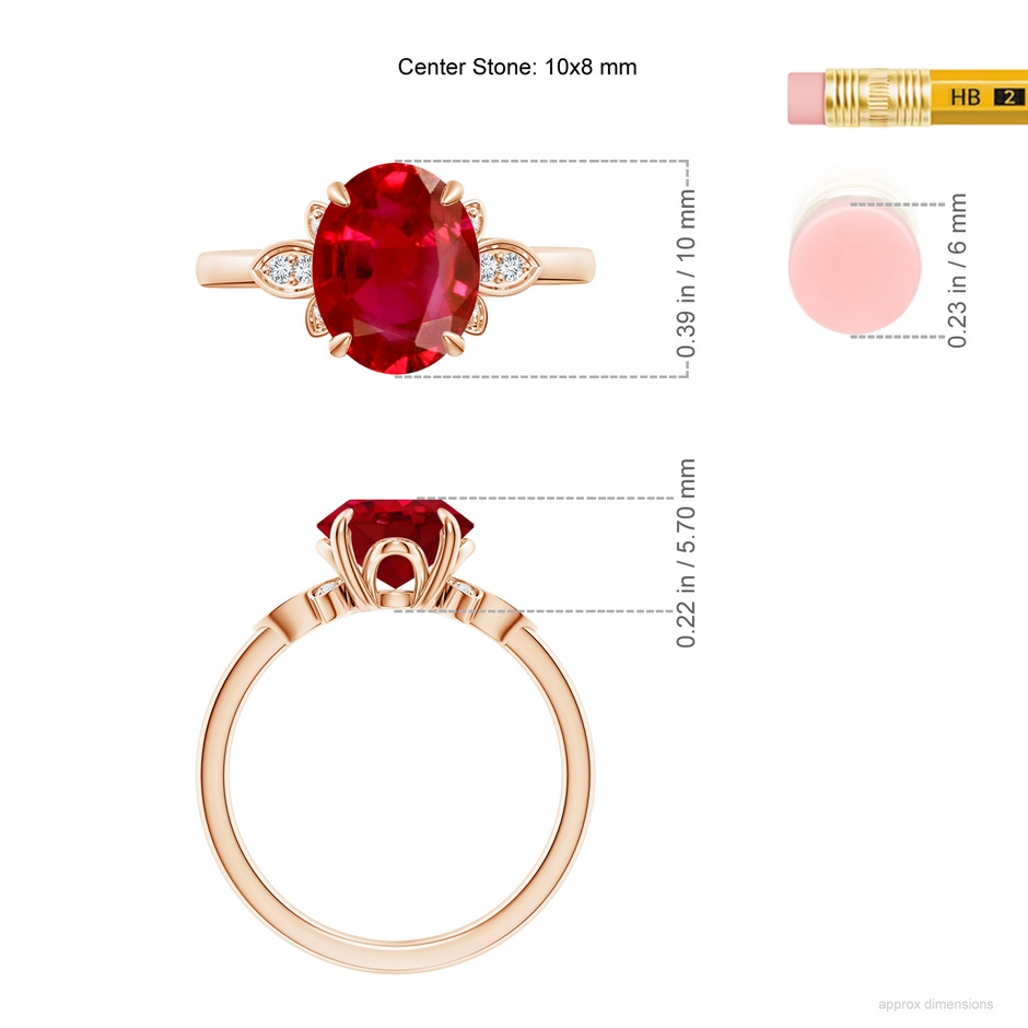 10x8mm AAA Nature-Inspired Oval Ruby Engagement Ring in Rose Gold ruler