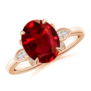 10x8mm AAAA Nature-Inspired Oval Ruby Engagement Ring in Rose Gold