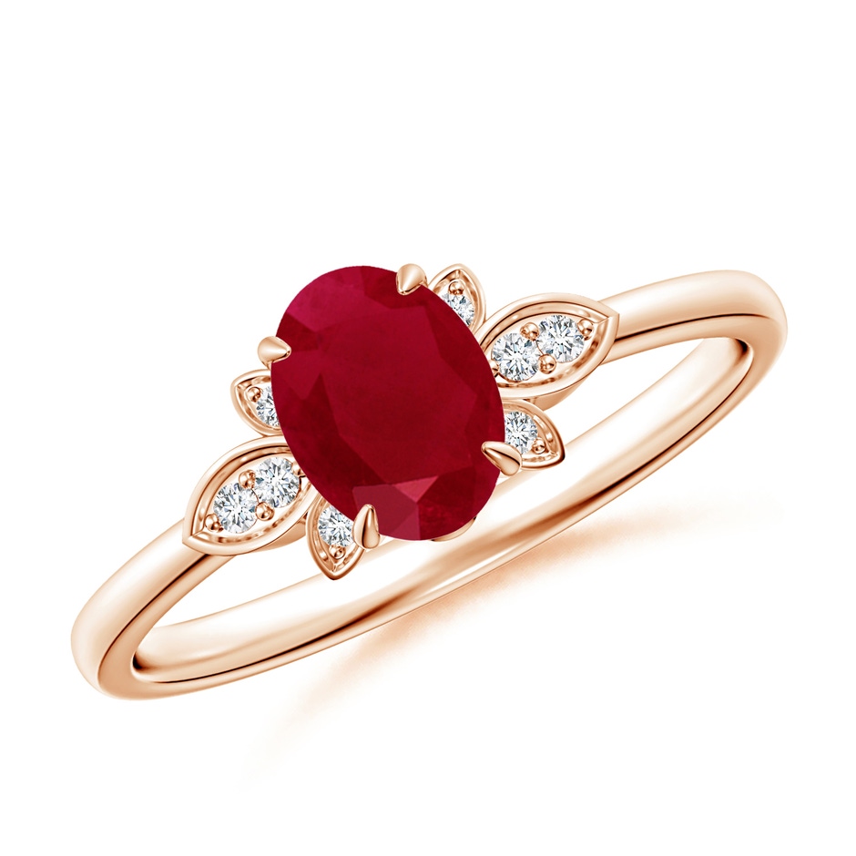 7x5mm AA Nature-Inspired Oval Ruby Engagement Ring in Rose Gold 
