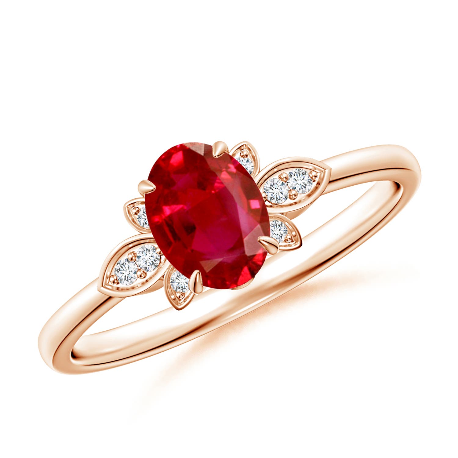 7x5mm AAA Nature-Inspired Oval Ruby Engagement Ring in 18K Rose Gold