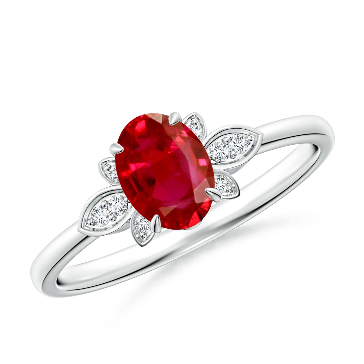 7x5mm AAA Nature-Inspired Oval Ruby Engagement Ring in 18CT White Gold