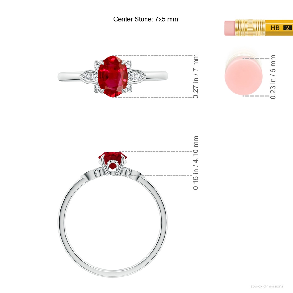 7x5mm AAA Nature-Inspired Oval Ruby Engagement Ring in P950 Platinum ruler