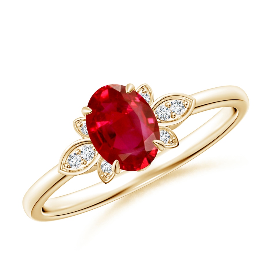 7x5mm AAA Nature-Inspired Oval Ruby Engagement Ring in Yellow Gold 