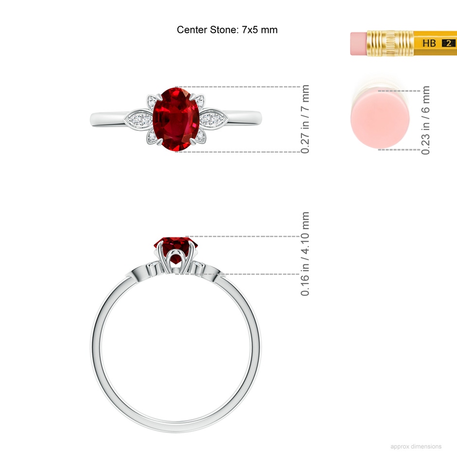 7x5mm AAAA Nature-Inspired Oval Ruby Engagement Ring in P950 Platinum ruler