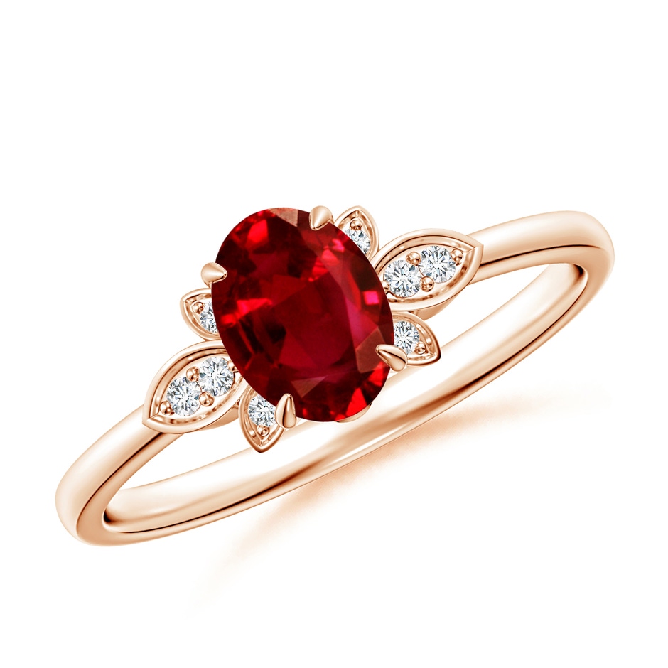 7x5mm AAAA Nature-Inspired Oval Ruby Engagement Ring in Rose Gold 