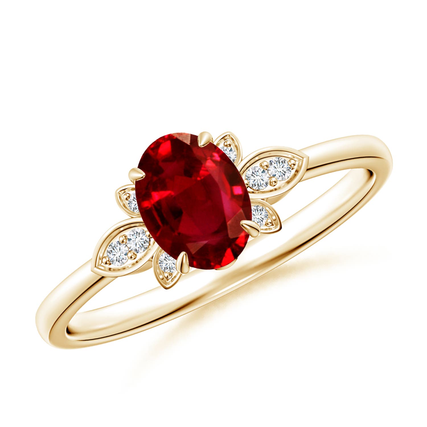 7x5mm AAAA Nature-Inspired Oval Ruby Engagement Ring in Yellow Gold