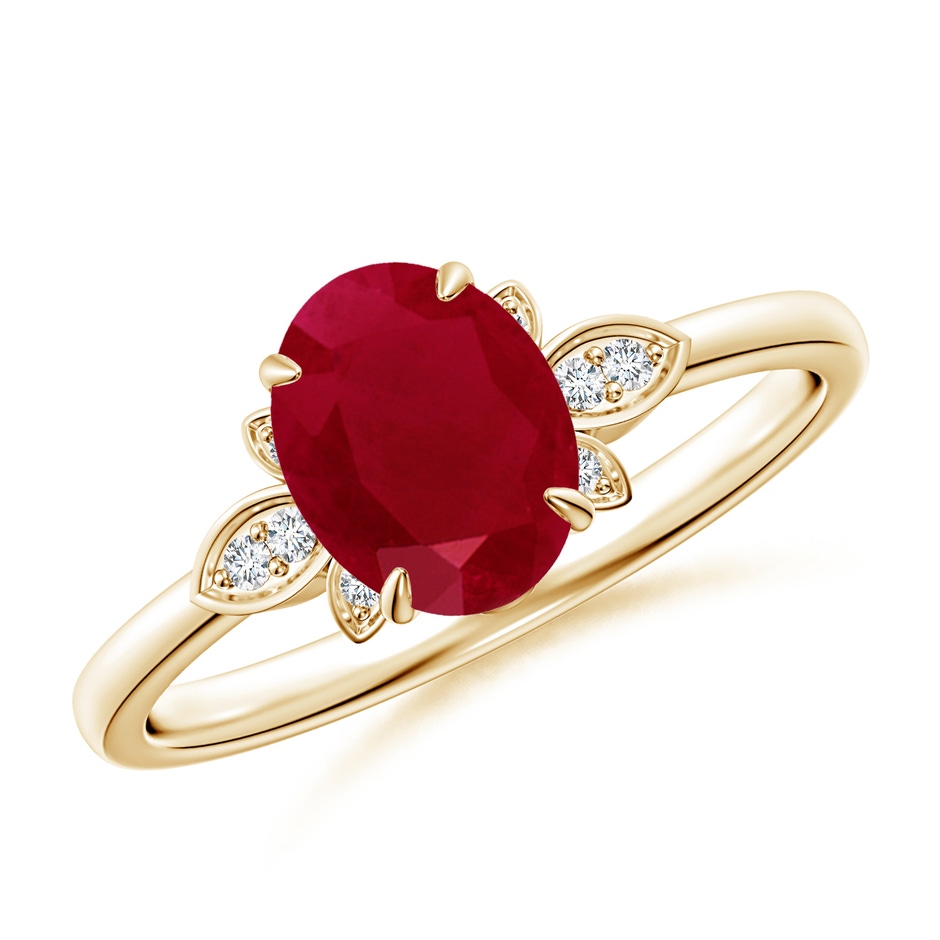 8x6mm AA Nature-Inspired Oval Ruby Engagement Ring in Yellow Gold 