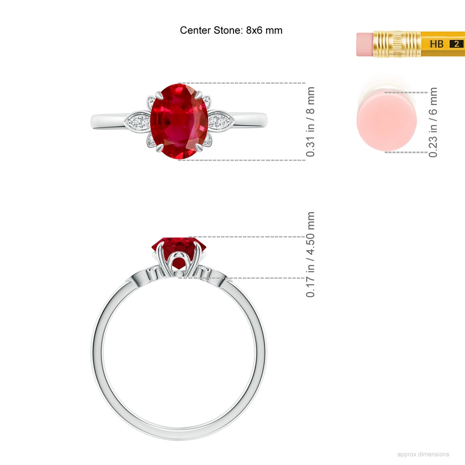8x6mm AAA Nature-Inspired Oval Ruby Engagement Ring in P950 Platinum ruler