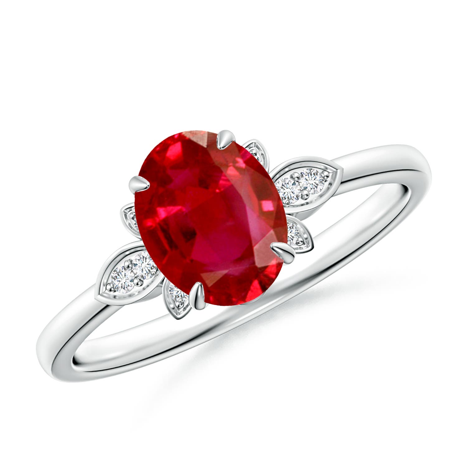 8x6mm AAA Nature-Inspired Oval Ruby Engagement Ring in White Gold