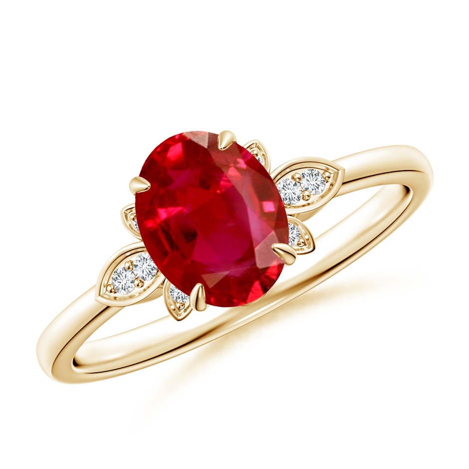 8x6mm AAA Nature-Inspired Oval Ruby Engagement Ring in Yellow Gold 