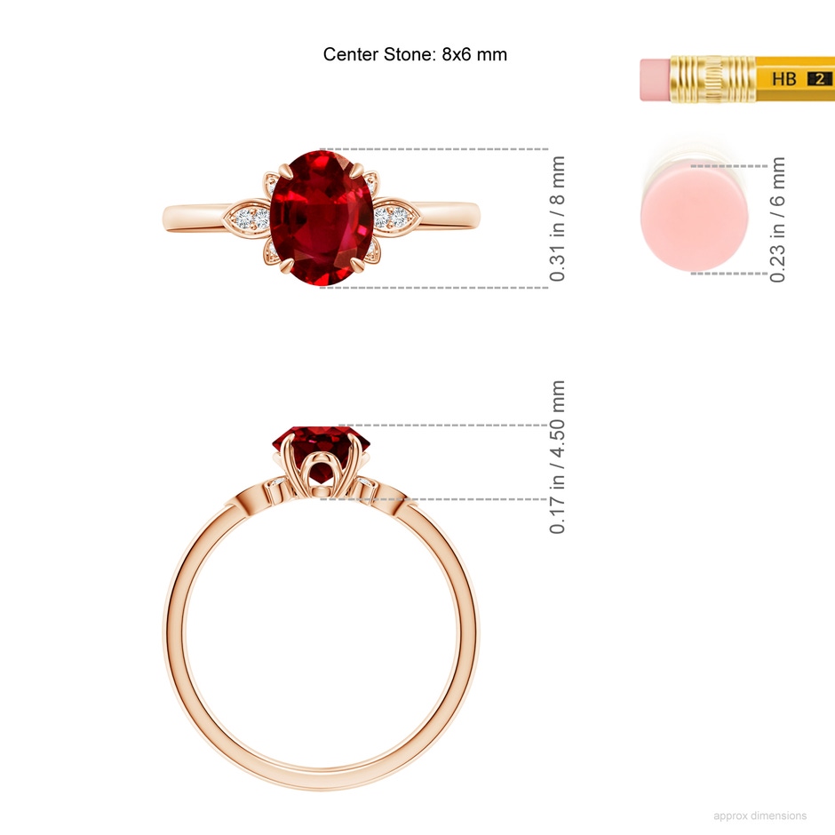 8x6mm AAAA Nature-Inspired Oval Ruby Engagement Ring in Rose Gold ruler